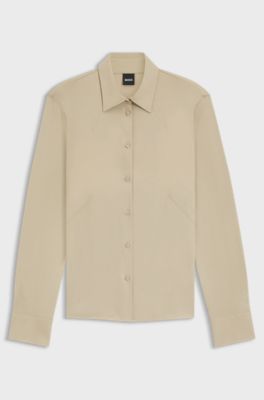 Extra-slim-fit blouse in cotton jersey, Light Beige