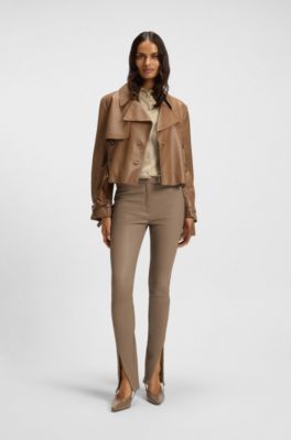 Extra-slim-fit blouse in cotton jersey, Light Beige