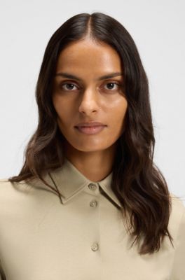 Extra-slim-fit blouse in cotton jersey, Light Beige