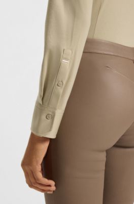 Extra-slim-fit blouse in cotton jersey, Light Beige