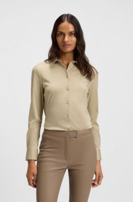 Extra-slim-fit blouse in cotton jersey, Light Beige