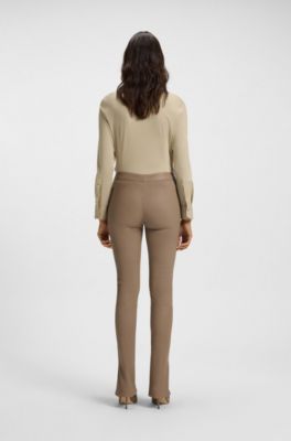 Extra-slim-fit blouse in cotton jersey, Light Beige