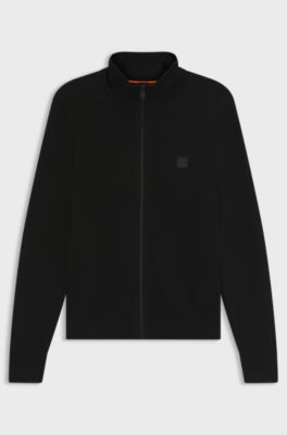 Cotton-cashmere knitted jacket with logo patch, Black