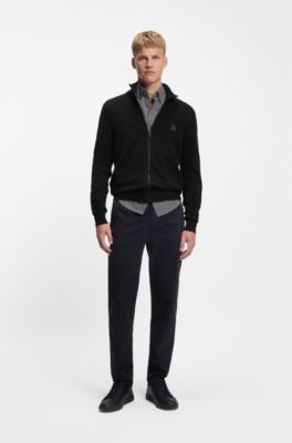 Cotton-cashmere knitted jacket with logo patch, Black