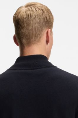 Cotton-cashmere knitted jacket with logo patch, Dark Blue