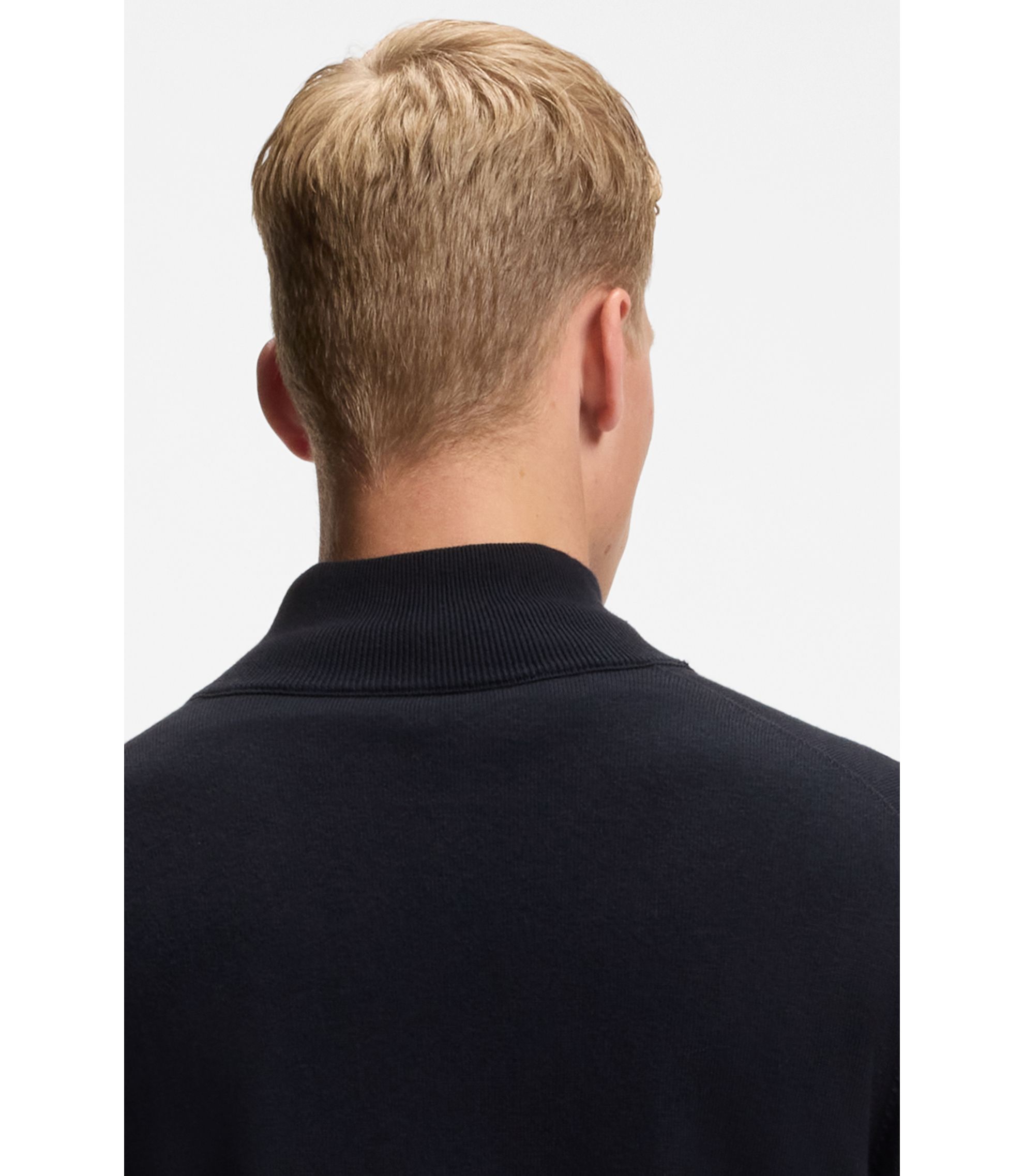 BOSS - コットン/カシミア ニットジャケット ロゴパッチ - ダークブルー