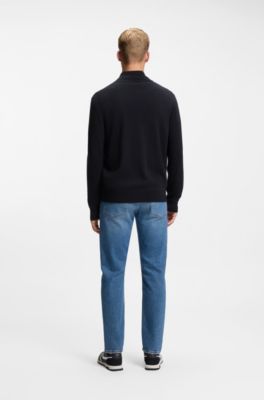 Cotton-cashmere knitted jacket with logo patch, Dark Blue