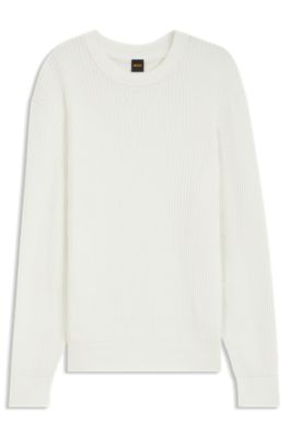 Cotton-blend sweater with 3D knitted structure, Natural