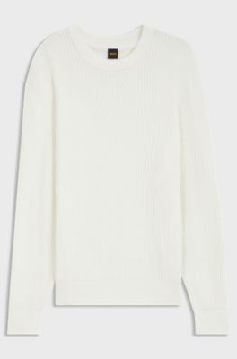 Cotton-blend sweater with 3D knitted structure, Natural