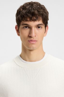 Cotton-blend sweater with 3D knitted structure, Natural