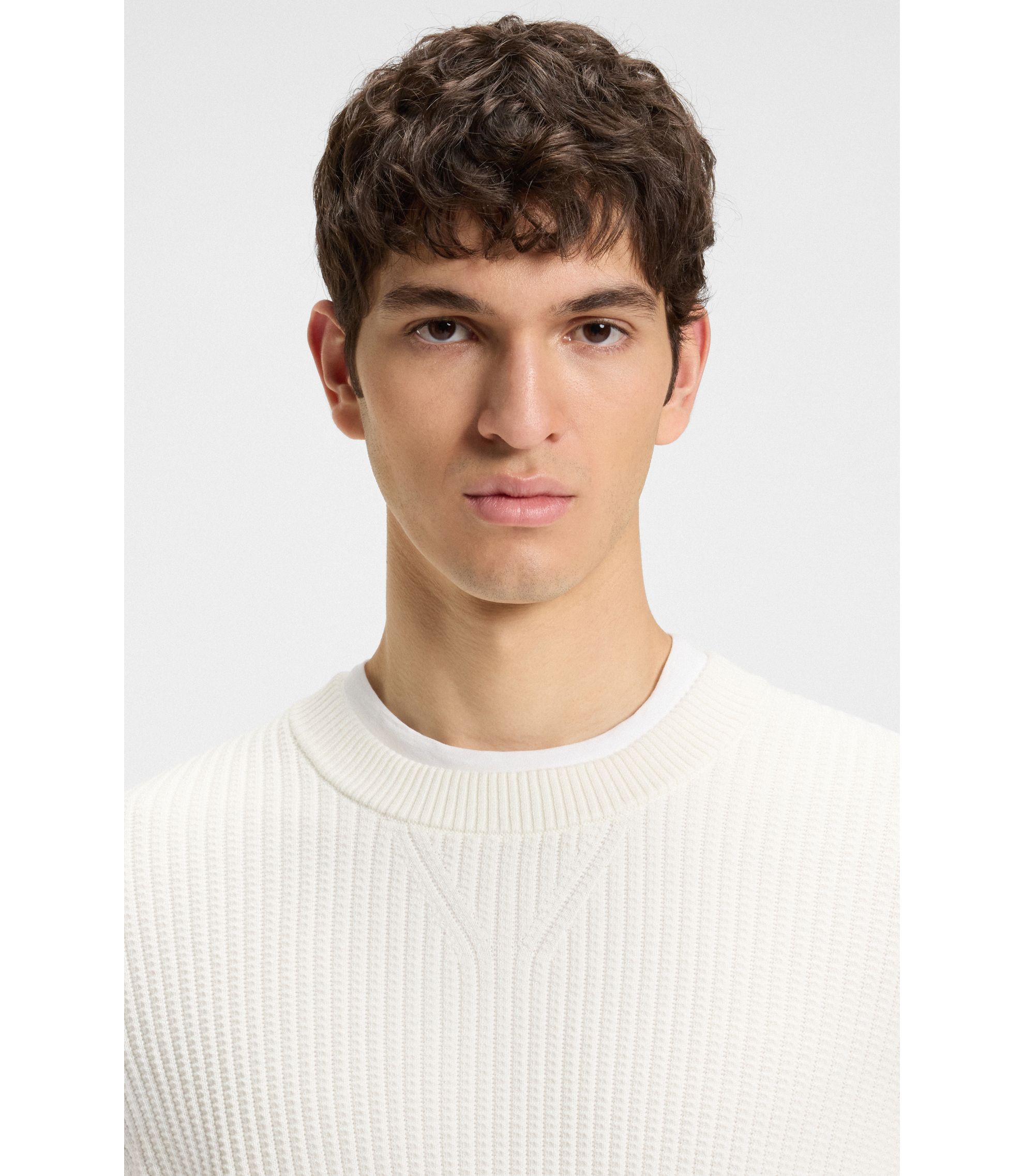 BOSS - コットンブレンド セーター 3Dニットストラクチャー - ナチュラル