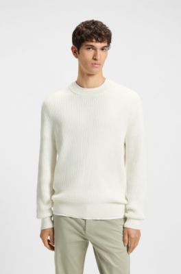 Cotton-blend sweater with 3D knitted structure, Natural