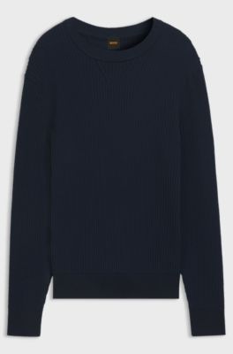 Cotton-blend sweater with 3D knitted structure, Dark Blue