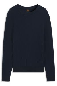Cotton-blend sweater with 3D knitted structure, Dark Blue
