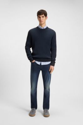 Cotton-blend sweater with 3D knitted structure, Dark Blue