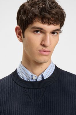 Cotton-blend sweater with 3D knitted structure, Dark Blue