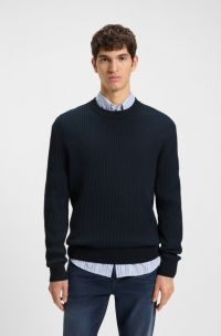 Cotton-blend sweater with 3D knitted structure, Dark Blue