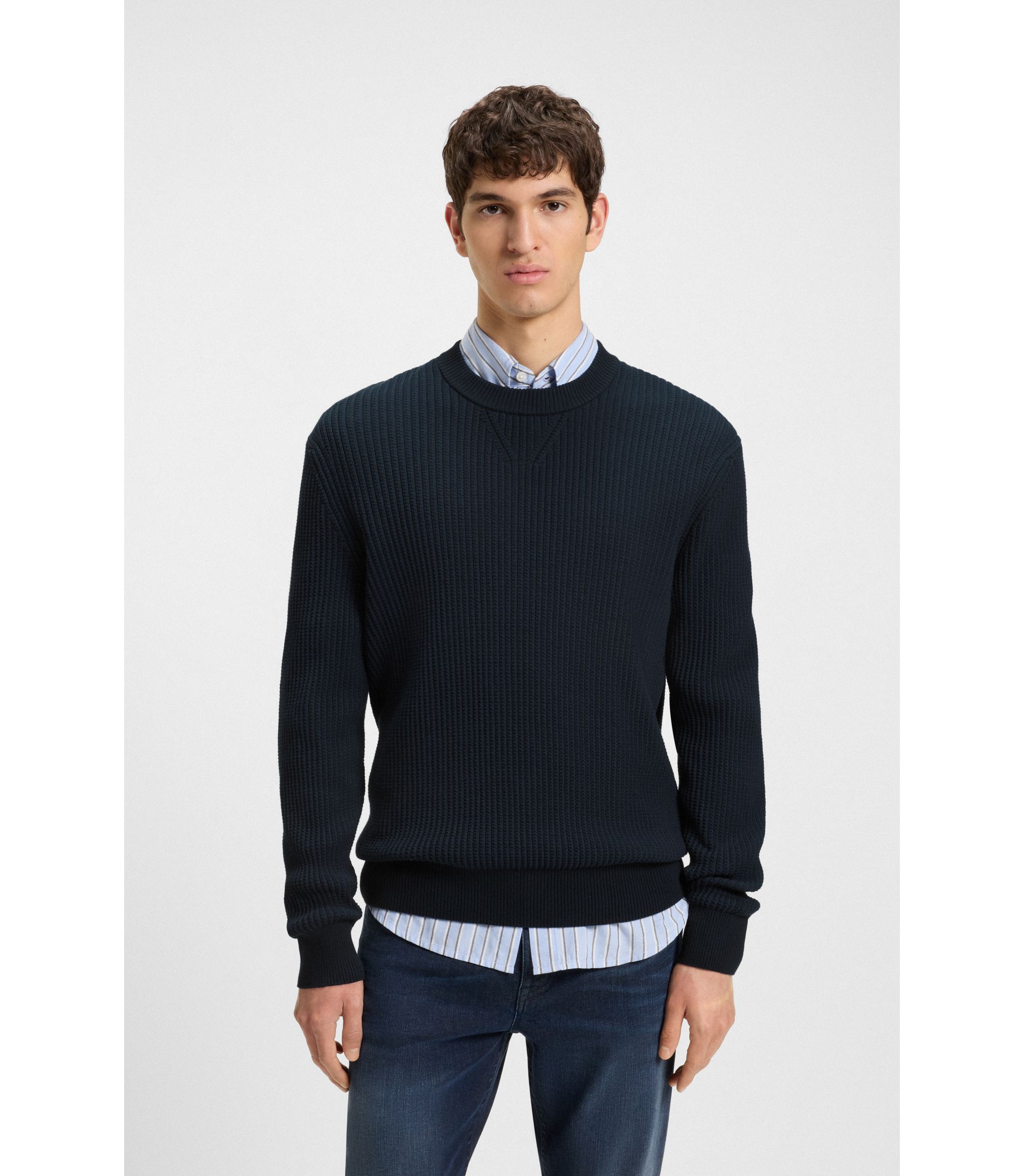 Pullover aus Baumwoll-Mix mit 3D-Strickstruktur