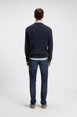 Cotton-blend sweater with 3D knitted structure, Dark Blue