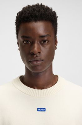 Jersey de punto con mangas cortas e insignia de logo azul, Natural