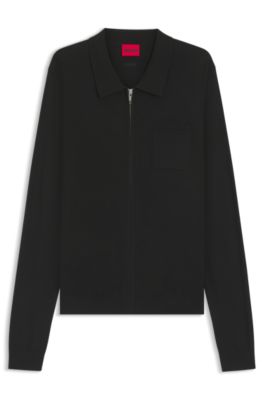 HUGO - Regular-fit knit jacket with zip front - Black