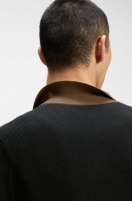 Button-up sweater with contrast stripes, Black