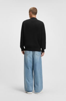 Relaxed-fit cardigan with ribbed structure, Black