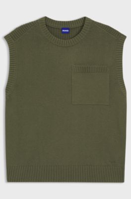 Relaxed-fit gebreid T-shirt met borstzak, Olijf