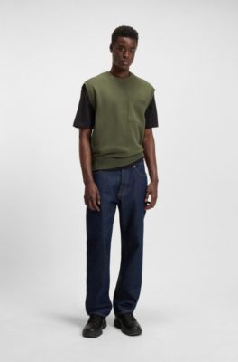 Relaxed-fit gebreid T-shirt met borstzak, Olijf