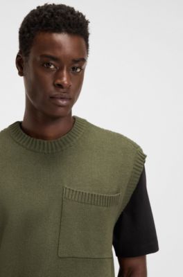 Relaxed-fit knit T-shirt with chest pocket, Olive