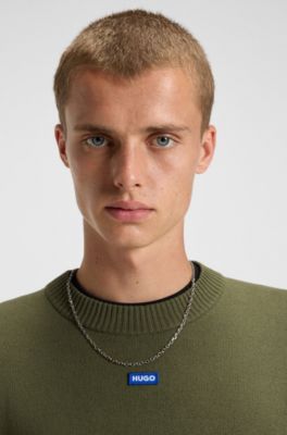Relaxed-fit sweater with blue logo badge, Olive