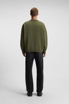 Relaxed-fit sweater with blue logo badge, Olive
