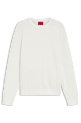 Cotton sweater with herringbone knit, Natural