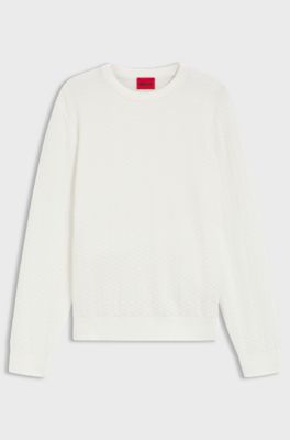 Cotton sweater with herringbone knit, Natural