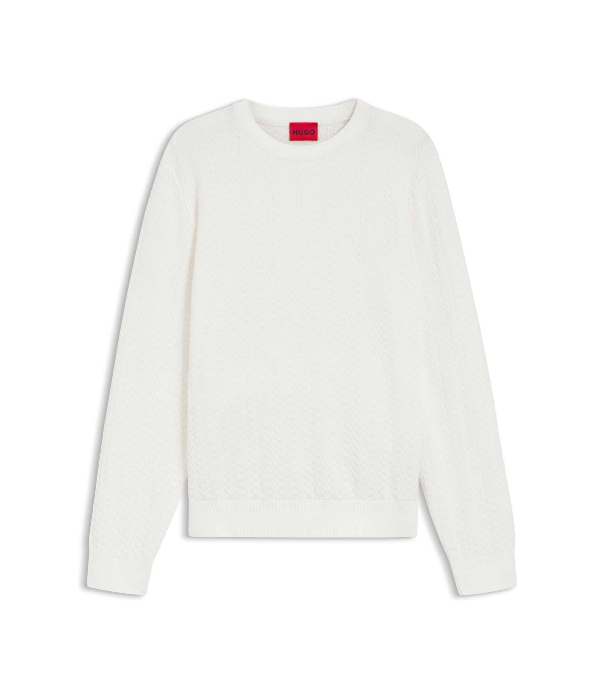 HUGO - Cotton sweater with herringbone knit - Natural