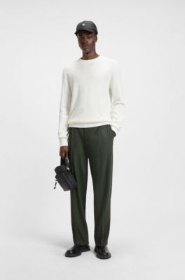 Cotton sweater with herringbone knit, Natural