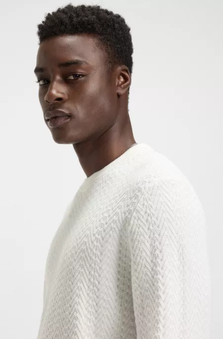 Cotton sweater with herringbone knit