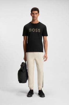 Pima-cotton T-shirt with gloss logo, Black