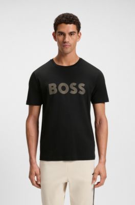 Pima-cotton T-shirt with gloss logo, Black