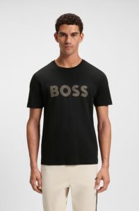 T-shirt van pimakatoen met glanzend logo, Zwart