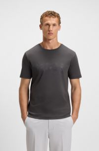 Pima-cotton T-shirt with gloss logo, Dark Grey