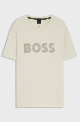 Pima-cotton T-shirt with gloss logo, Natural