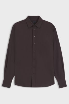 Oversized-fit blouse in cotton, Dark Brown