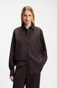 Oversized-fit blouse in cotton, Dark Brown