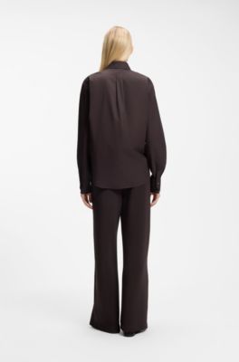 Oversized-fit blouse in cotton, Dark Brown