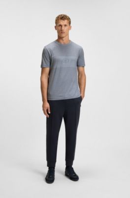 Pima-cotton T-shirt with check print, Grey