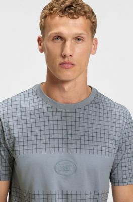 Pima-cotton T-shirt with check print, Grey