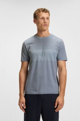 Pima-cotton T-shirt with check print, Grey