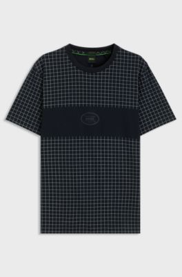 Pima-cotton T-shirt with check print, Dark Blue