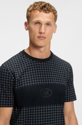 Pima-cotton T-shirt with check print, Dark Blue